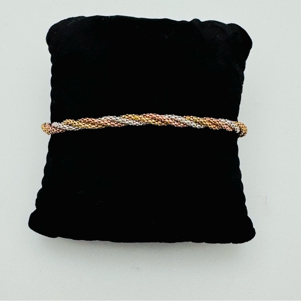 925 Italy Tri-Color Beaded Twist Sterling Silver Bracelet Magnetic Clasp